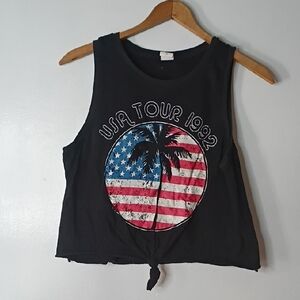 Electric Pink Black USA Tour 1992 Graphic Tank Top Small Crop Top